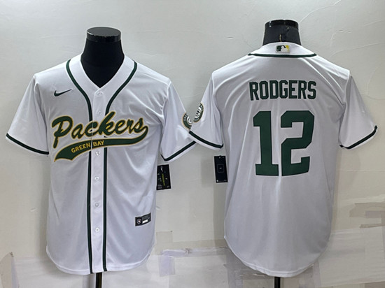 Men's Green Bay Packers #12 Aaron Rodgers White Cool Base Stitched Baseball Jersey